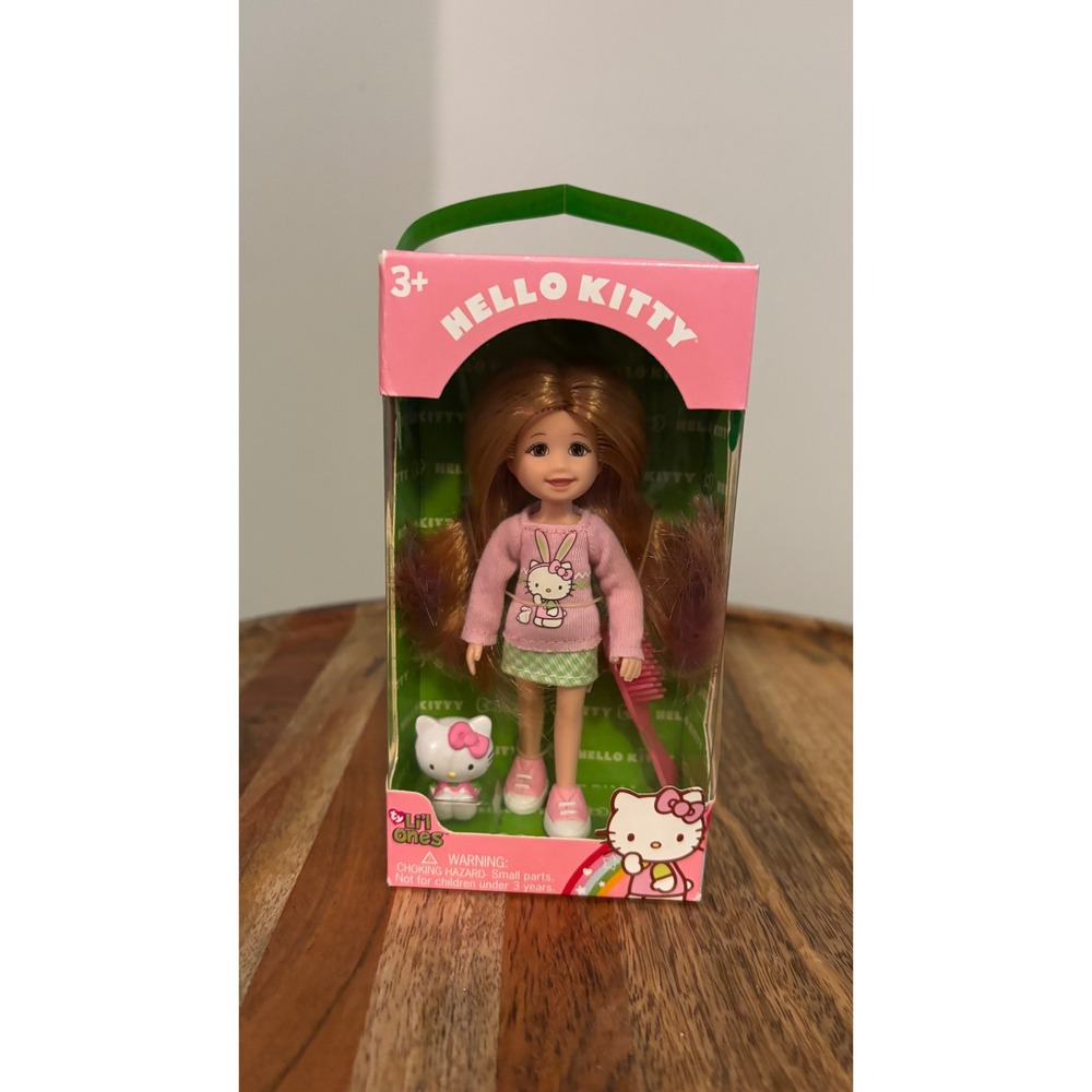 Ty Lil Ones Hello Kitty Doll Mini Figure Set Pink Sweater Green Skirt 2010 NIB